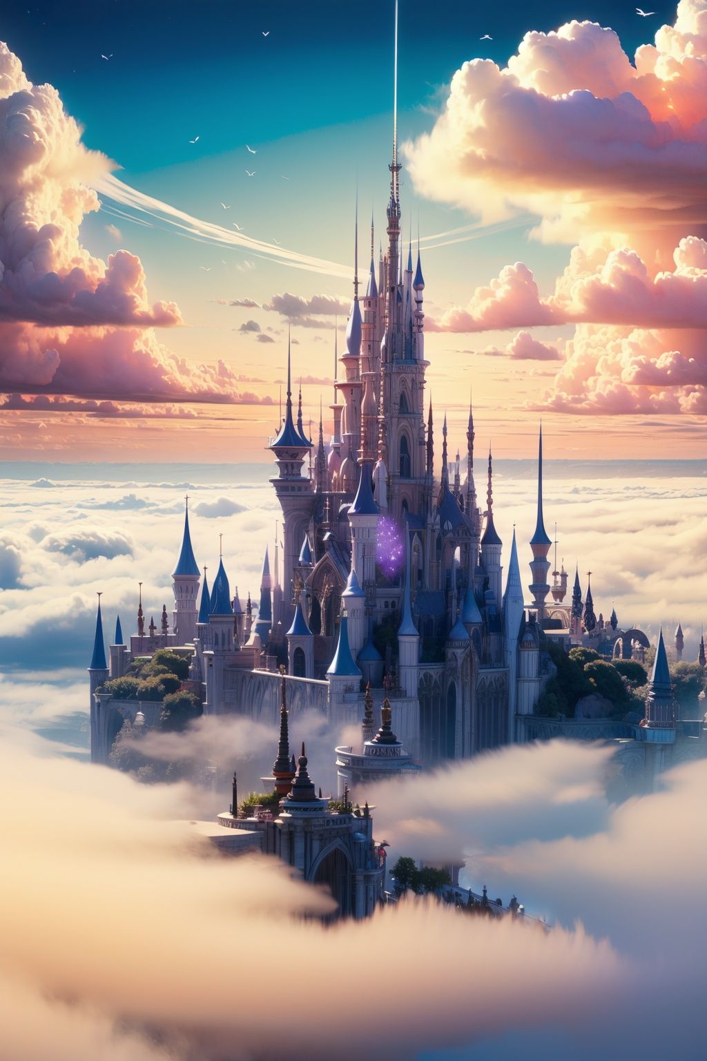 <lora:mhxy:1>mhxy, cloud, scenery, no humans, sky, fantasy, above clouds, outdoors, cloudy sky, castle, city