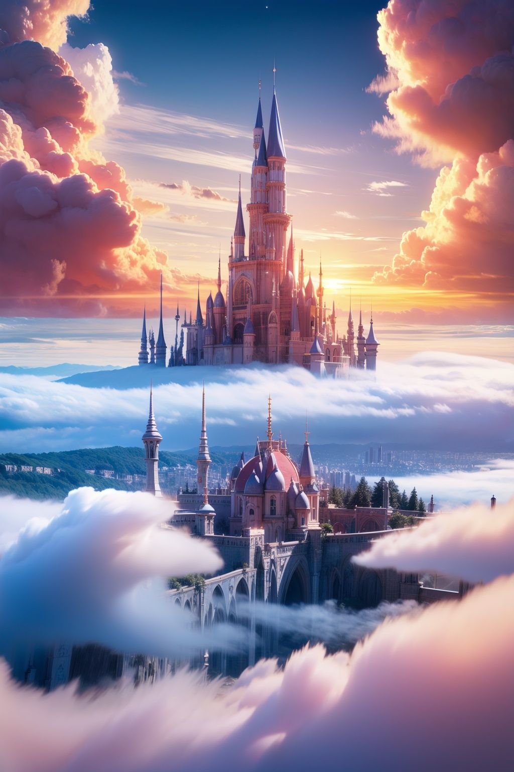 <lora:mhxy:1>mhxy, cloud, scenery, no humans, sky, fantasy, above clouds, outdoors, cloudy sky, castle, city