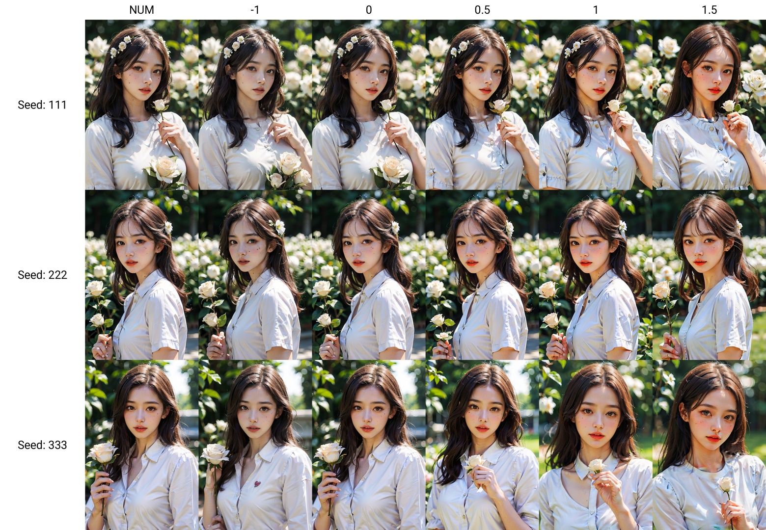 <lora:bhdtz:NUM>1girl, solo, flower, long hair, realistic, holding, holding flower, brown hair, looking at viewer, blurry background, mole under eye, blurry, mole, upper body, brown eyes, white flower, rose, lips, white rose, parted lips, shirt, black hair