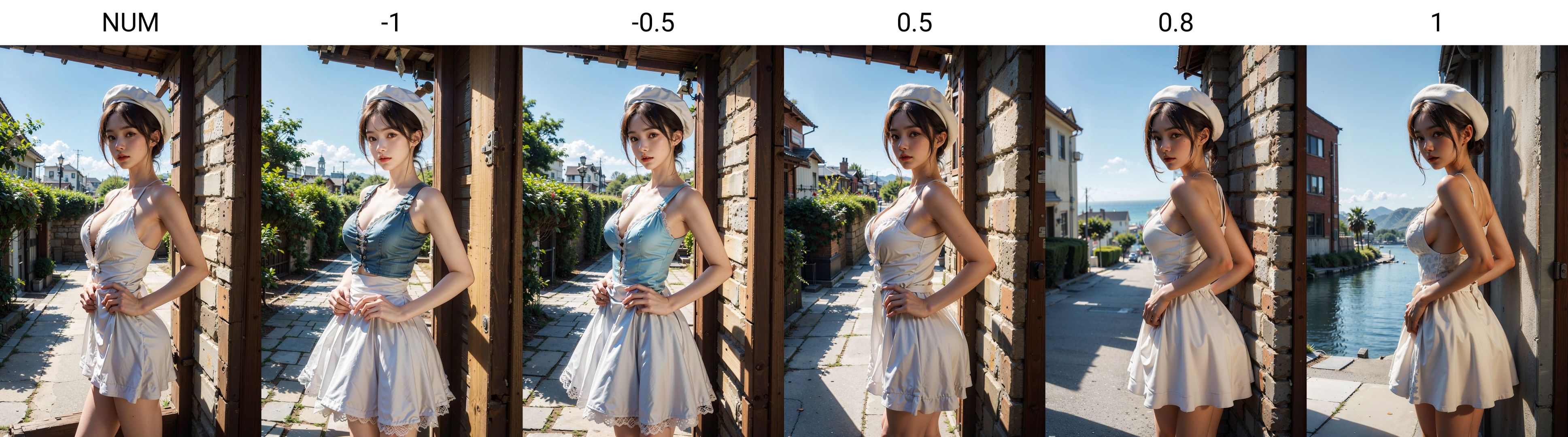 <lora:lora_majicMIXrealistic+0.01.fp16-majicMIXrealistic+0.0.fp16:NUM>Official art, unified 8k wallpaper, ultra detailed, best quality, natural light, (masterpiece: 1.2), 1girl，sky, cleavage dress, beret, hands_on_hips, ultra fine, epic scenes,panorama, illusion engine 5 rendering, dream style, (masterpiece), (best quality), masterpiece, best quality, masterpiece, best quality, official art, extremely detailed CG unity 8k wallpaper, wallpaper, original,