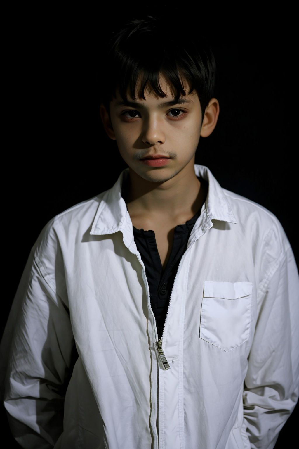 a boy,black background, dark