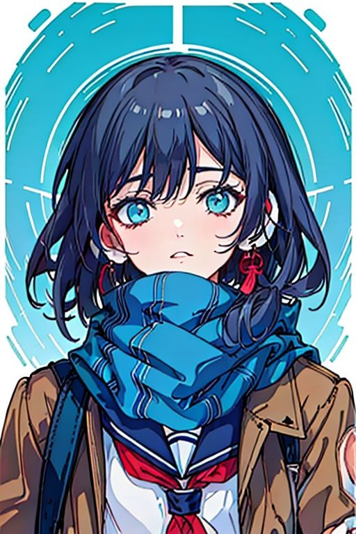 (masterpiece:1.3),(the best quality:1.2),(super fine illustrations:1.2),(Masterpiece),high quality,high detail,(white background:1.2),looking at viewer,(SOLO:1.4),outline,simple background,<lora:符华-转校生:0.8>, scarf,school uniform,brown footwear,neckerchief,skirt,gloves,bag,school bag,blue skirt,plaid scarf,shoulder bag,shoes,bag charm,scarf over mouth,brown coat,silk,blue neckerchief,duffel bag,long sleeves,open clothes,loose socks,earmuffs,sailor collar,loafers,