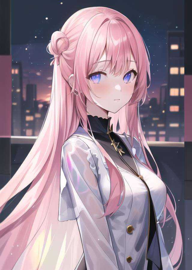 Best quality, masterpiece, ultra high res, 1girl, holographic, transparent, city, top light, sunset, upper body, looking at viewer, very long hair, <lora:holographicV1:0.75>