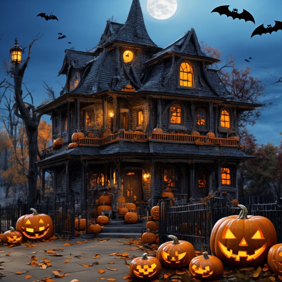  Best quality, 8k, cg,house,Halloween,bat,