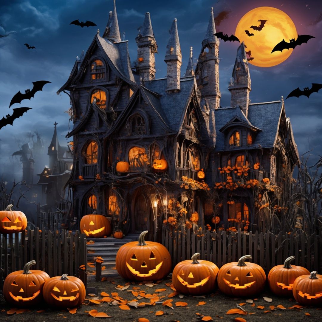  Best quality, 8k, cg,house,Halloween,bat,