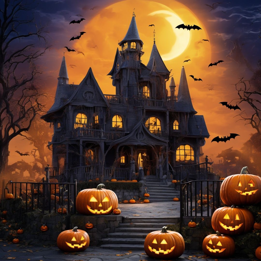  Best quality, 8k, cg,house,Halloween,bat,