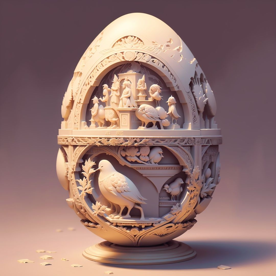 JIDAN, simple background, gradient, gradient background, no humans, brown background, fantasy, monochrome, stone carvings, rich in content,masterpiece,best quality,Egg-shaped carving