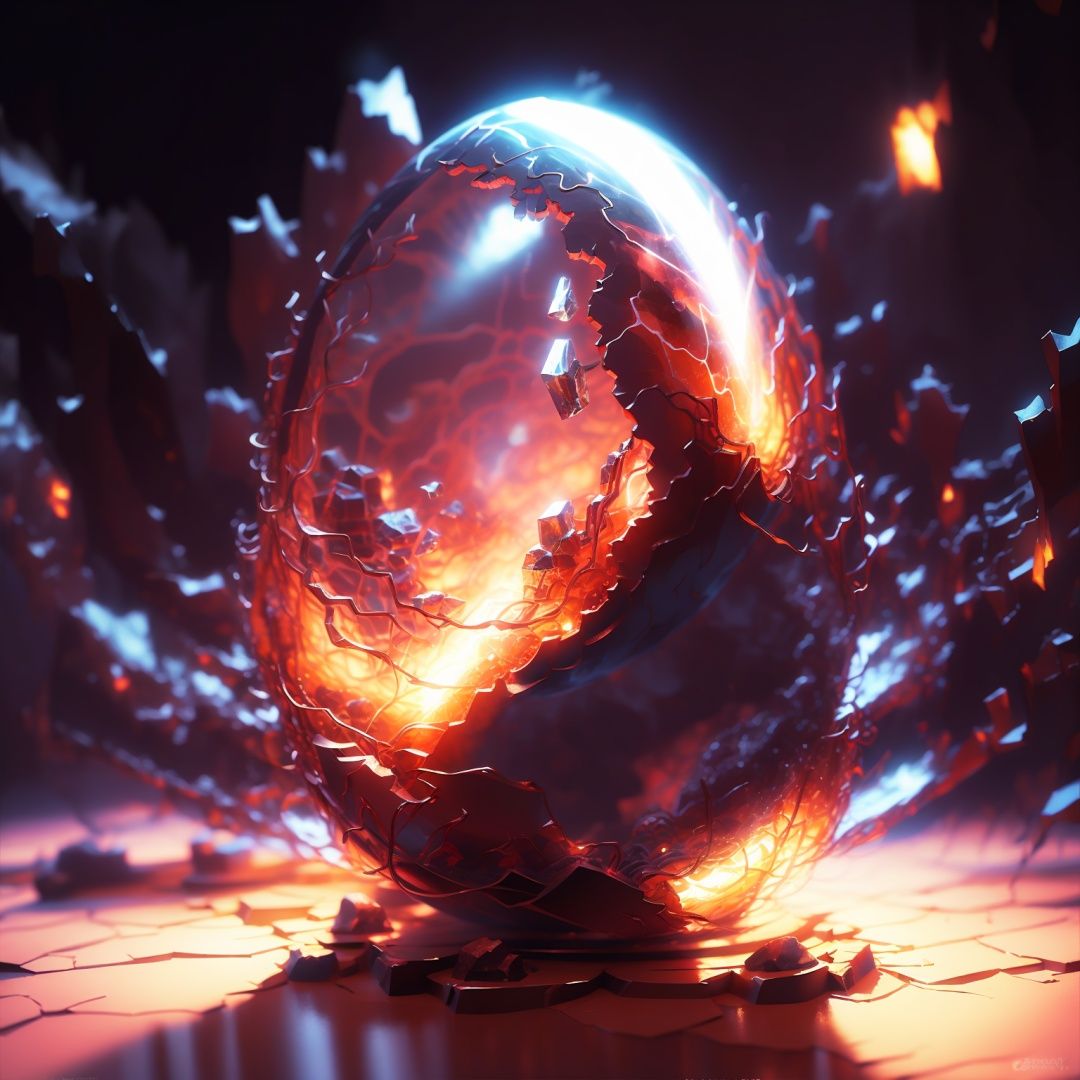 masterpiece,best quality, JIDAN, no humans, blurry, glowing, indoors, crack, orb, blurry background, still life, solo, crystal, mechanical effect