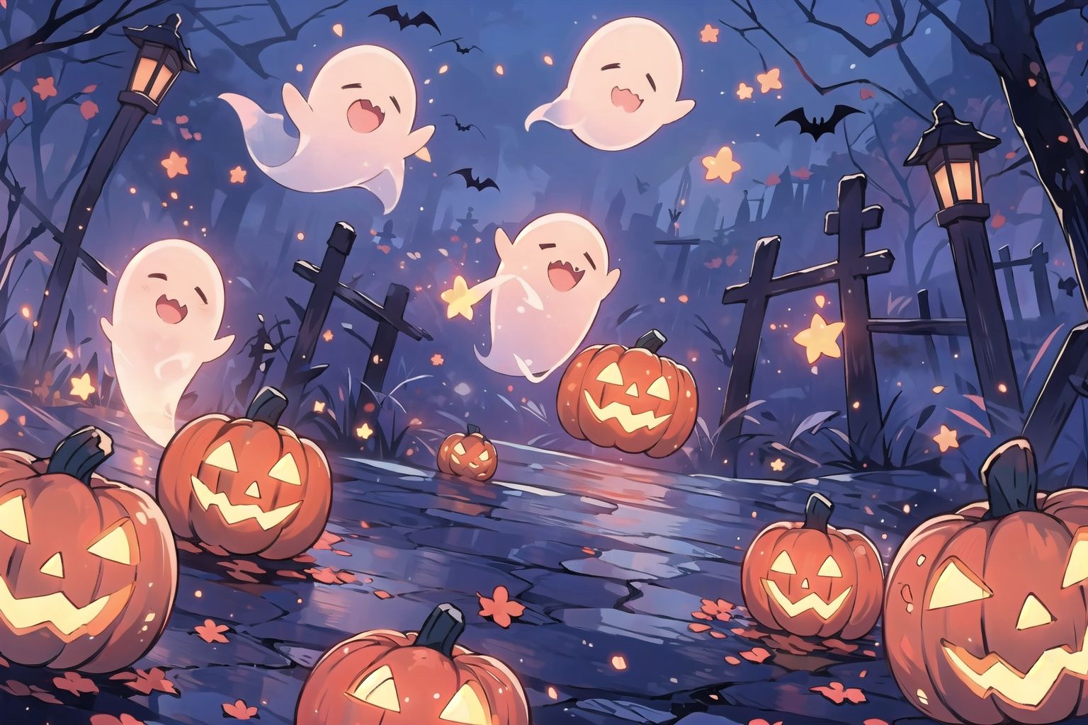 Best quality,16k,cg,pumpkin,night,Firefly,halloween,
ghost,Floating Spirit,flying,look of misery