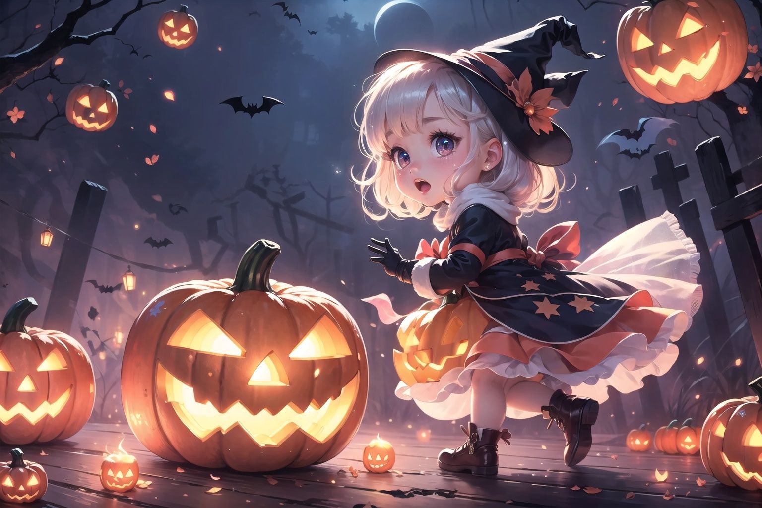 Best quality,16k,cg,pumpkin,night,troublemaker,Firefly,halloween,ghost
