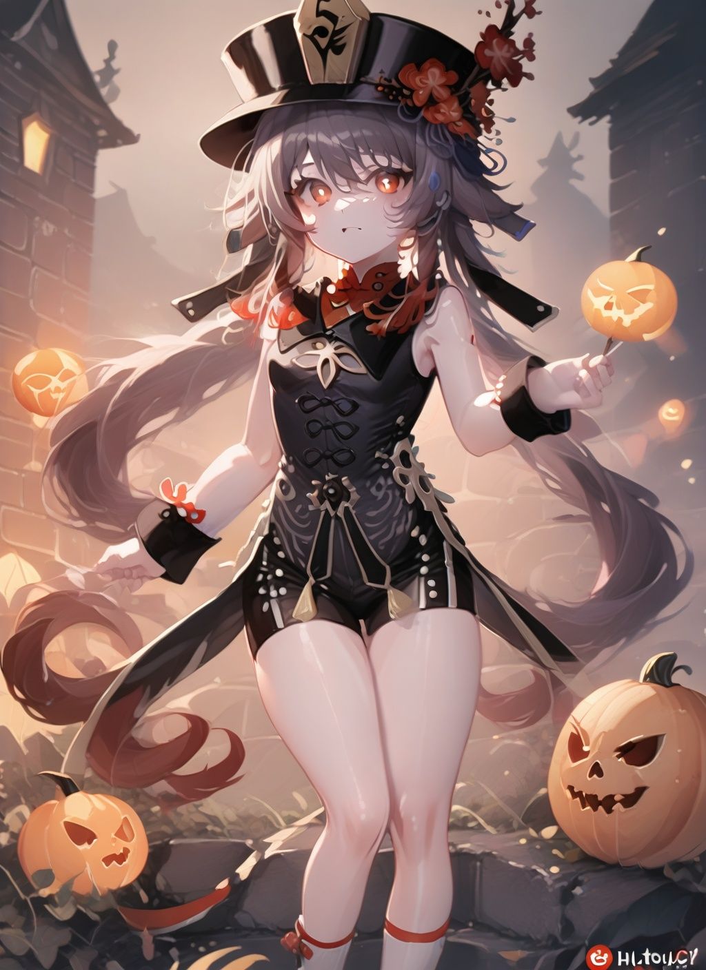 qiqi,halloween,(masterpiece, best quality:1.2),<lora:hutaohalloween:1>,hutao,halloween