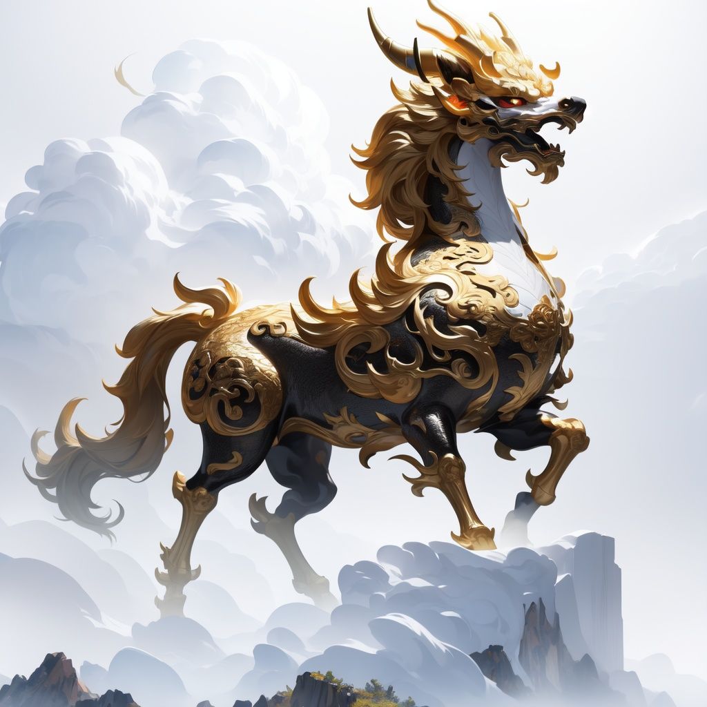 (best quality,4k,8k,highres,masterpiece:1.2),extreme detailed,qilin,standing on a cliff,cloud,thunder,((white body)),<lora:qilin:1>,