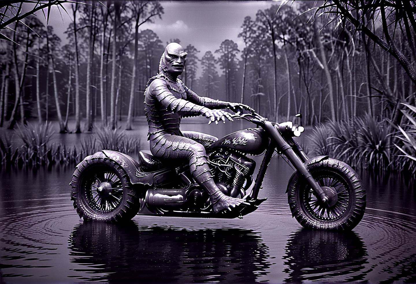 film noir style riding a walz,  in a swamp,  Retro Look on Tensor.Art