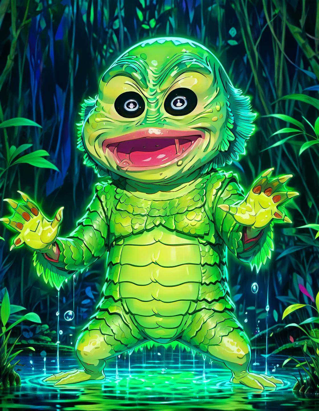 Ankama vivid animation style 2d as Gill_man,  in a swamp,  anime on Tensor.Art