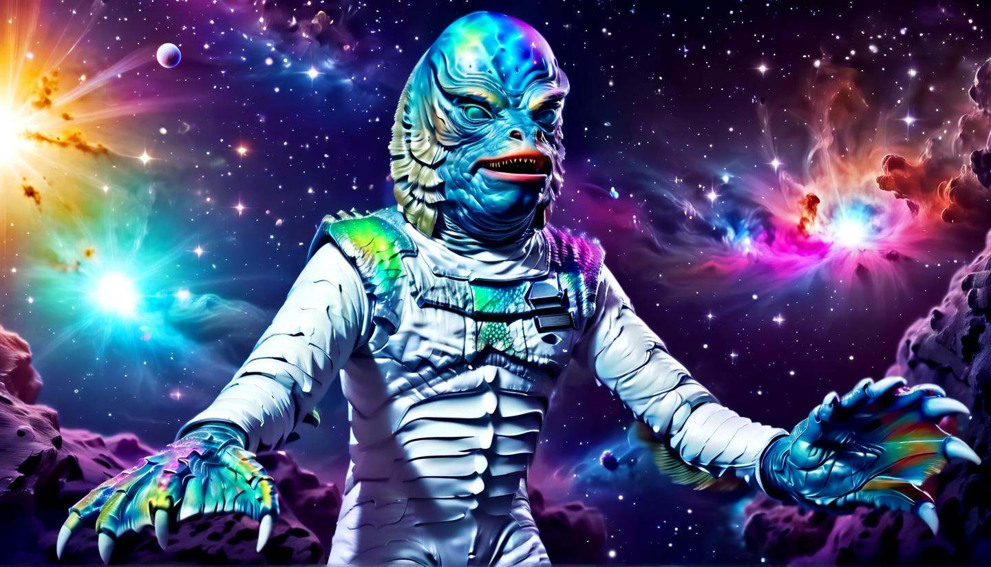 Majestic galactic style (Gill_man) as an astronaut,  retro look,  at an alien planet on Tensor.Art