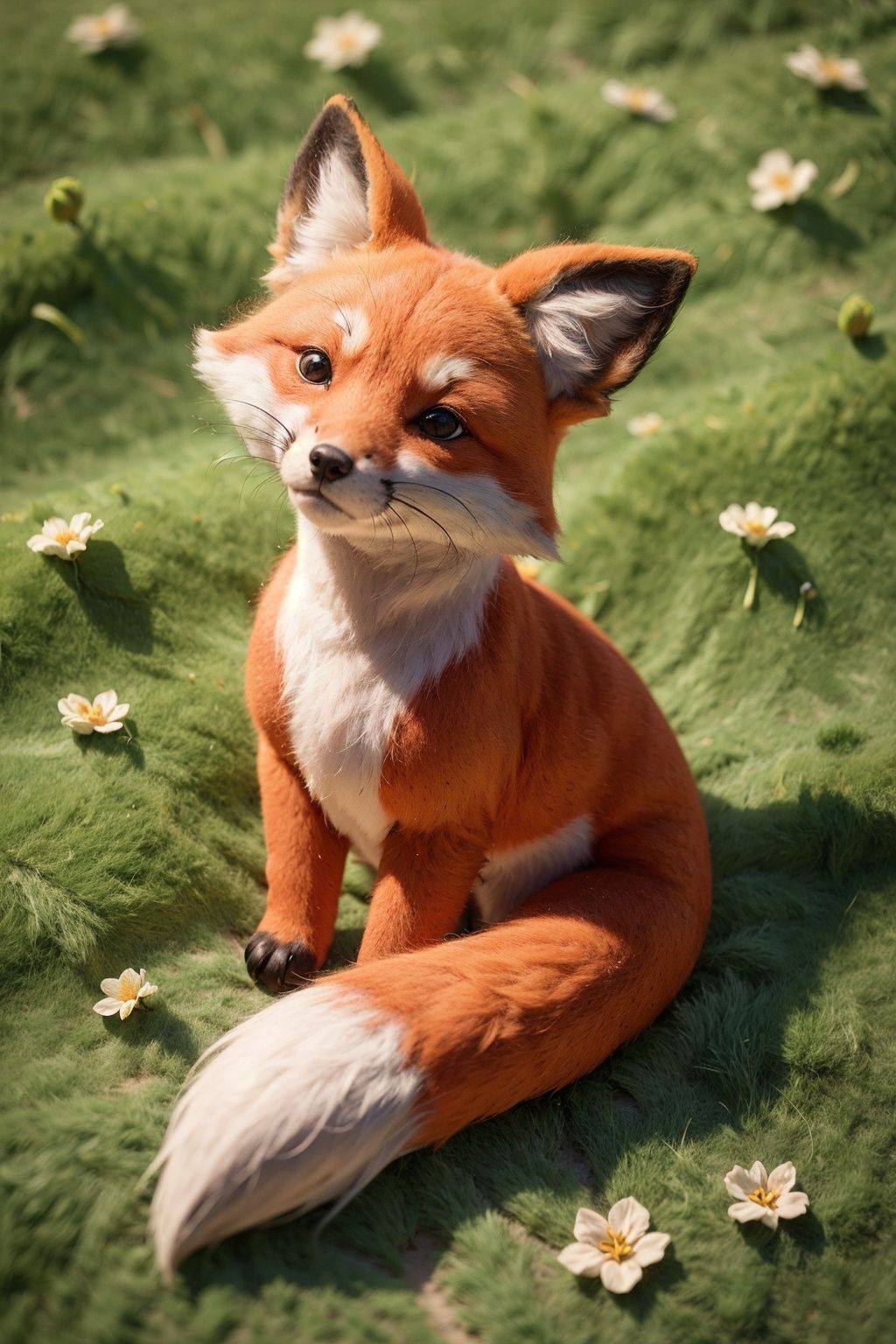fox,best quality,(flower:1.2),highly detailed,grass,lovely,(solo:1.1),<lora:yangmaozhan_20231007230852-000014:0.8>,wool felt texture,