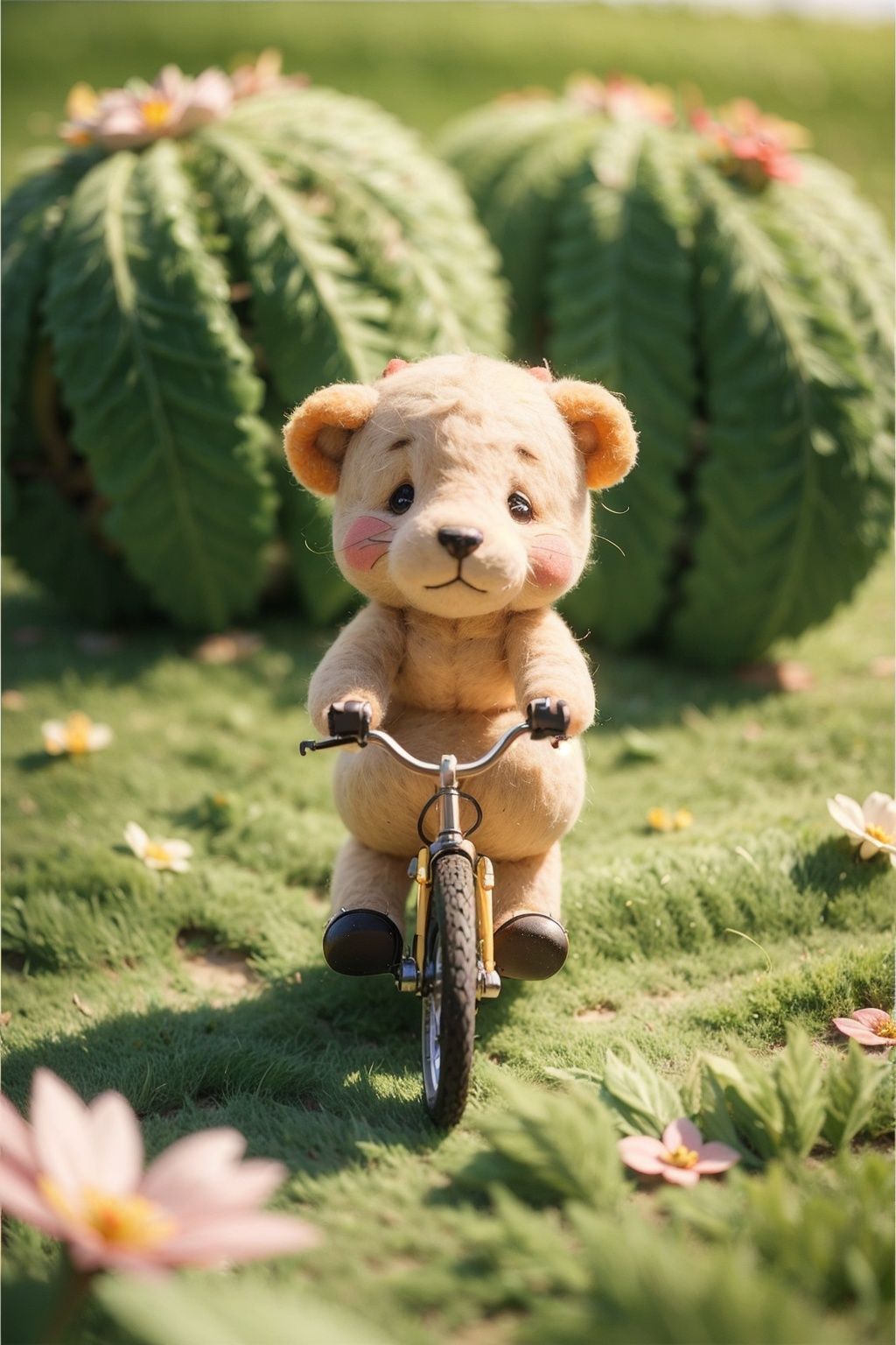 bicycle,best quality,(flower:1.2),highly detailed,grass,lovely,(solo:1.1),<lora:yangmaozhan_20231007230852-000014:0.8>,wool felt texture,