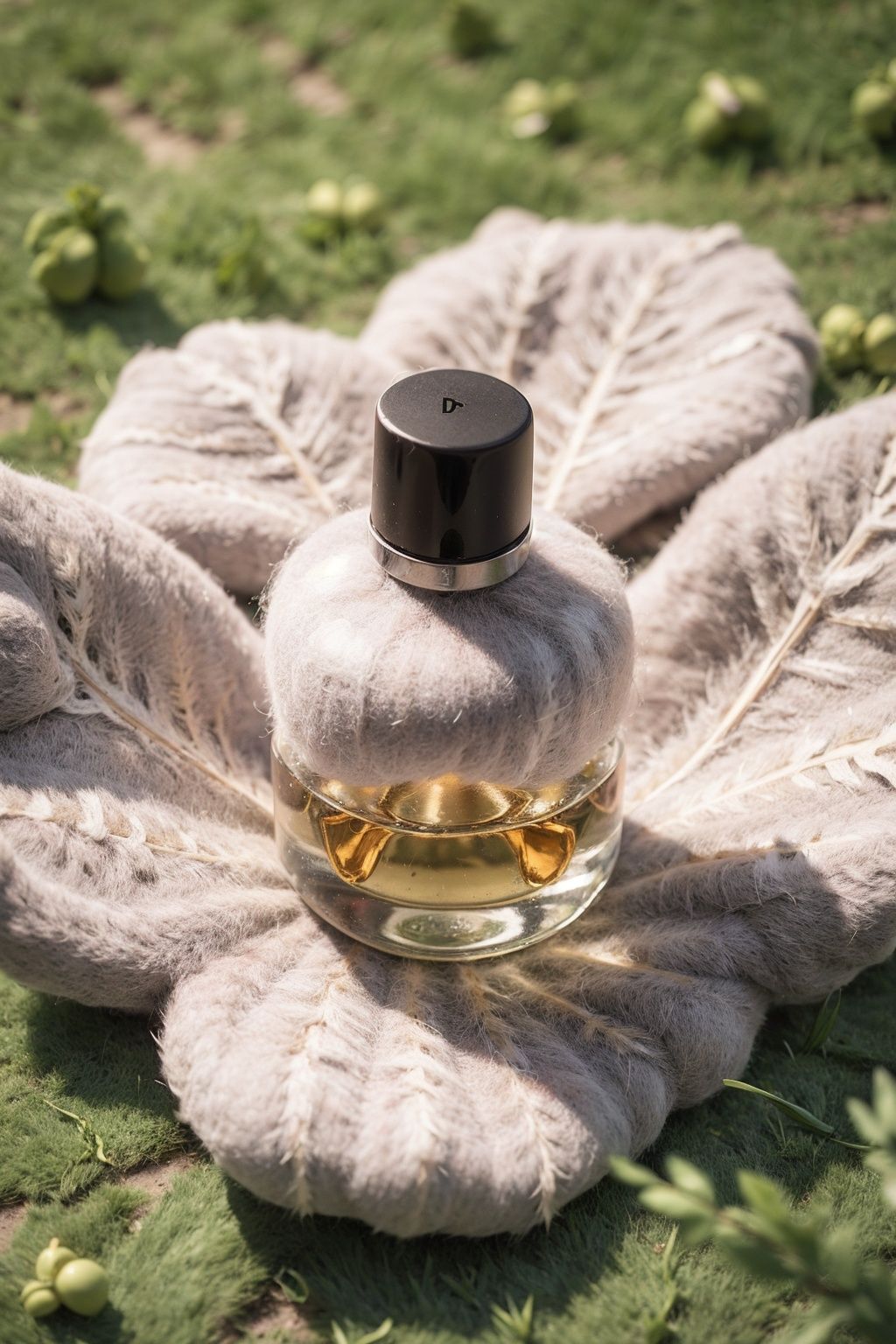 perfume bottle,best quality,(flower:1.2),highly detailed,(grass:1.1),lovely,(solo:1.1),<lora:yangmaozhan_20231007230852-000014:0.8>,wool felt texture,