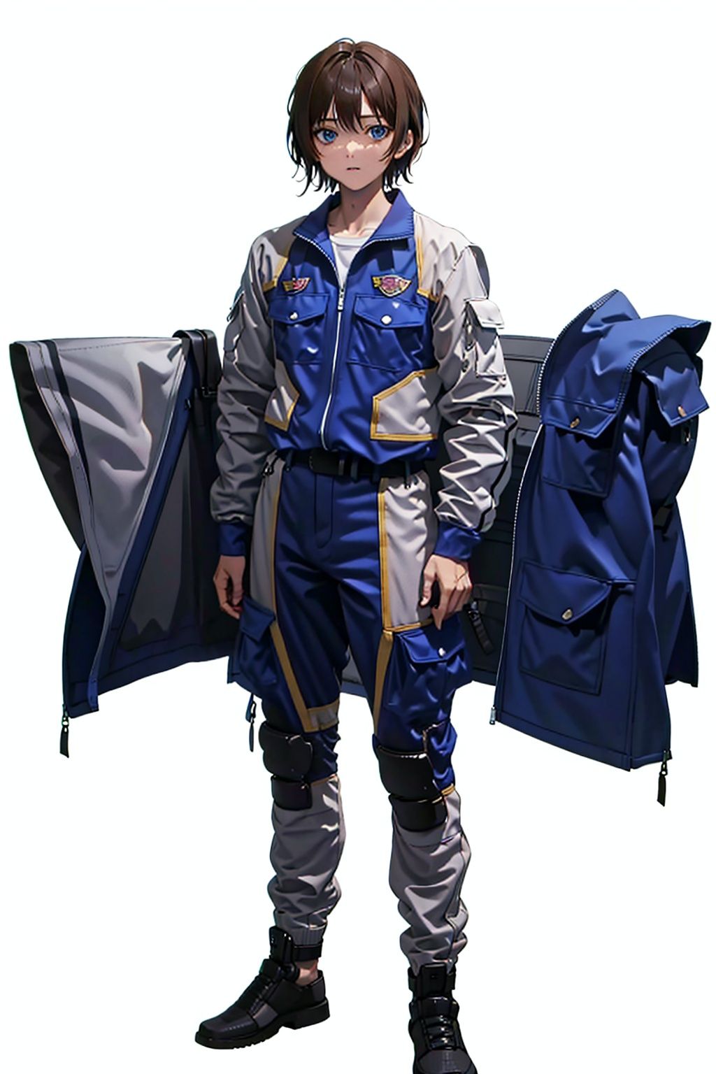  (masterpiece:1.3), (the best quality:1.2), (super fine illustrations:1.2), (Masterpiece), high quality, high detail,((white background:1.2)), looking at viewer, (SOLO:1.4),outline,,simple background,pocket,jewelry, figure, clothes writing,logo,military uniform,emblem,blue jacket,blue pants,pants,belt,uniform,police uniform,jacket