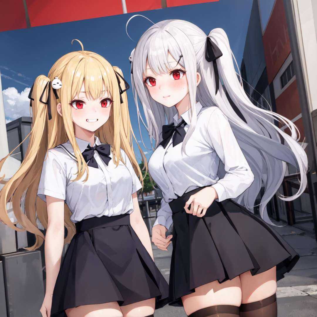 2girls,  outdoors,  cityscape on Tensor.Art