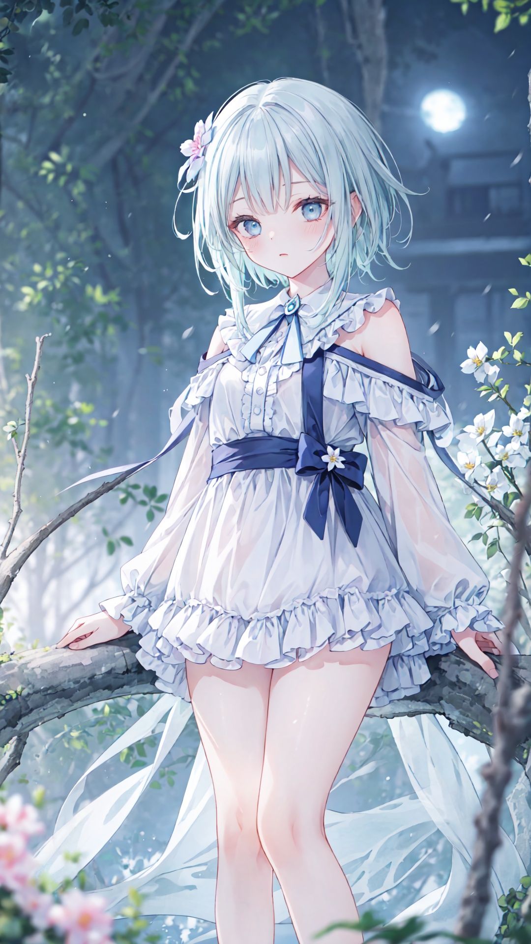 (blurry, depth of field,blurry foreground:1.35),Dreamweaver diva, phantasmal, surreal, night-sky hair, dreamscape, orchestrating, symphony of slumber, dress of dusk, floating among dreams, deep night, lullaby of the subconscious, dream orchestration scene,Neck,Unity,
(from above),flower,1girl
