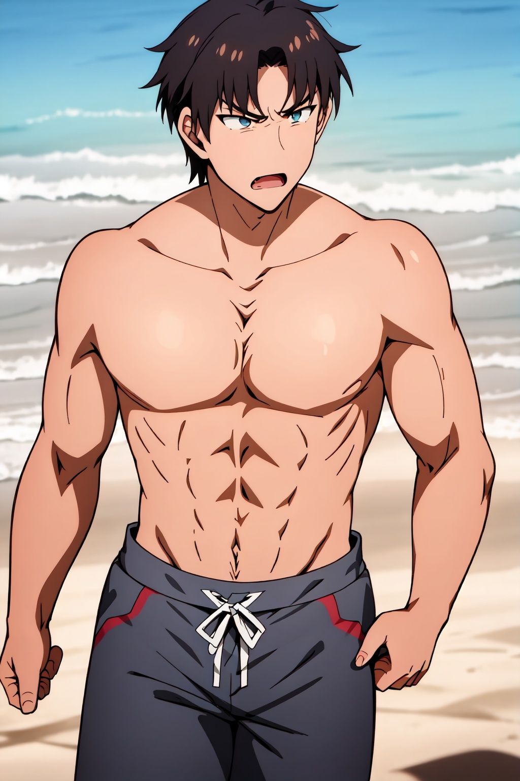 Junichirou Kubota,  beach,  angry on Tensor.Art