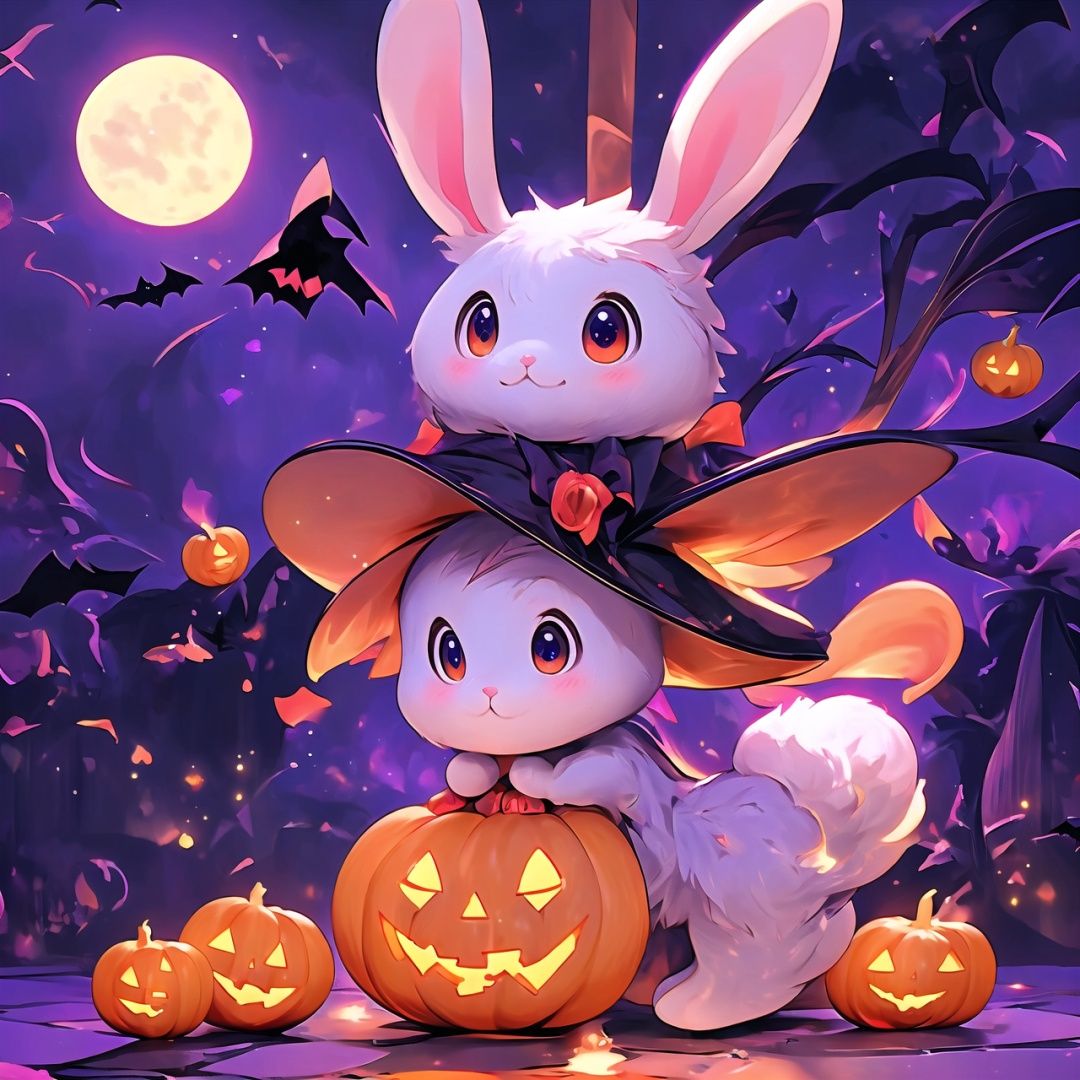  Best quality,8k,cg,Rabbit,candy,Halloween,night