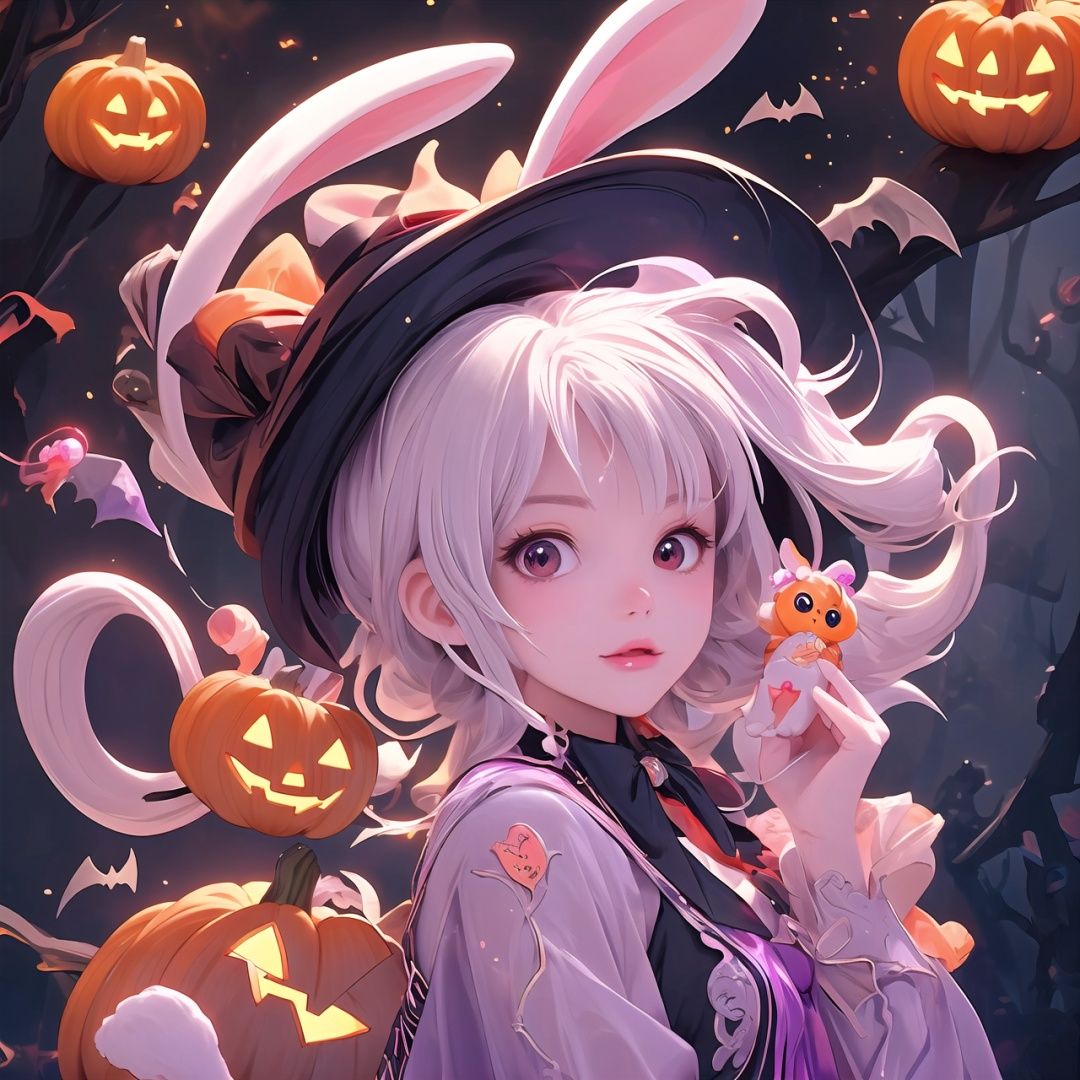  Best quality,8k,cg,Rabbit,candy,Halloween,hat