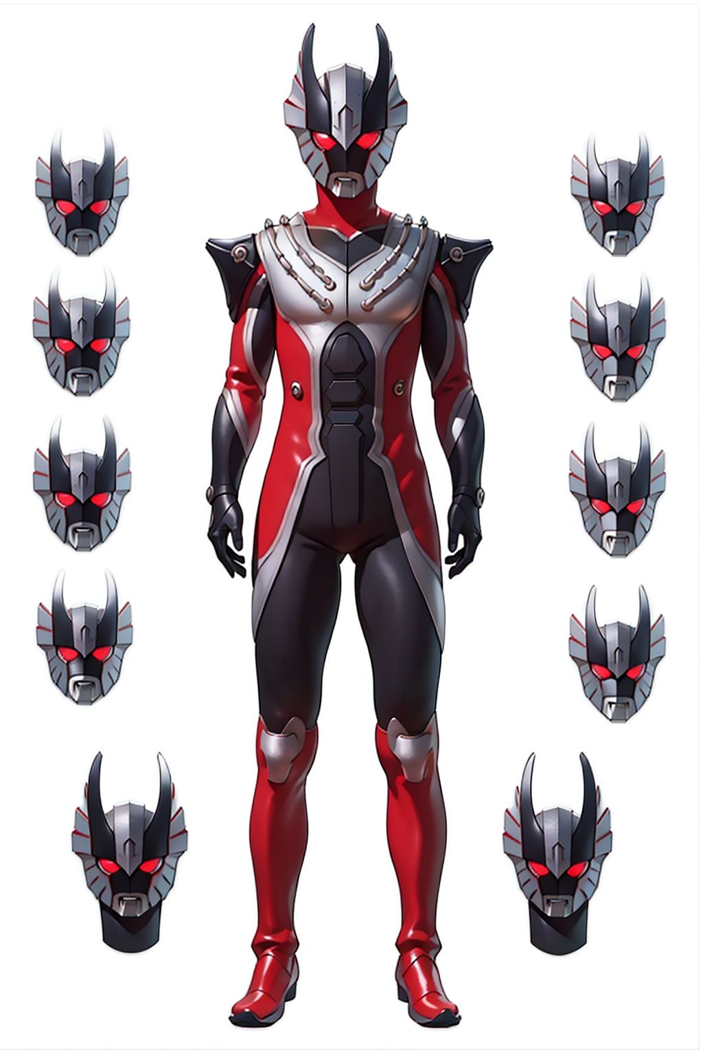  (masterpiece:1.3), (the best quality:1.2), (super fine illustrations:1.2), (Masterpiece), high quality, high detail,((white background:1.2)), looking at viewer, (SOLO:1.4),outline,,simple background,breastplate, pauldrons, shoulder armor, armor,armor,helmet,red footwear,red tight-fitting,silver pattern on body,black pattern on body,bodysuit,gem,plugsuit,mask,cover,logo,boots,gloves,red legwear,black gloves,red bodysuit,leather suit,latex,