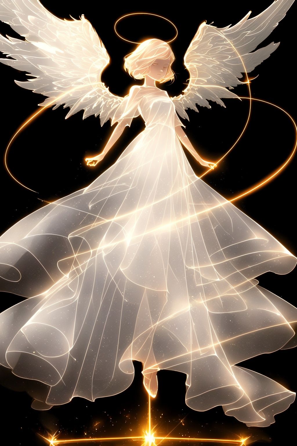  Best quality, 8k, cg,1girl,angel,solo,glowing,black_background,light