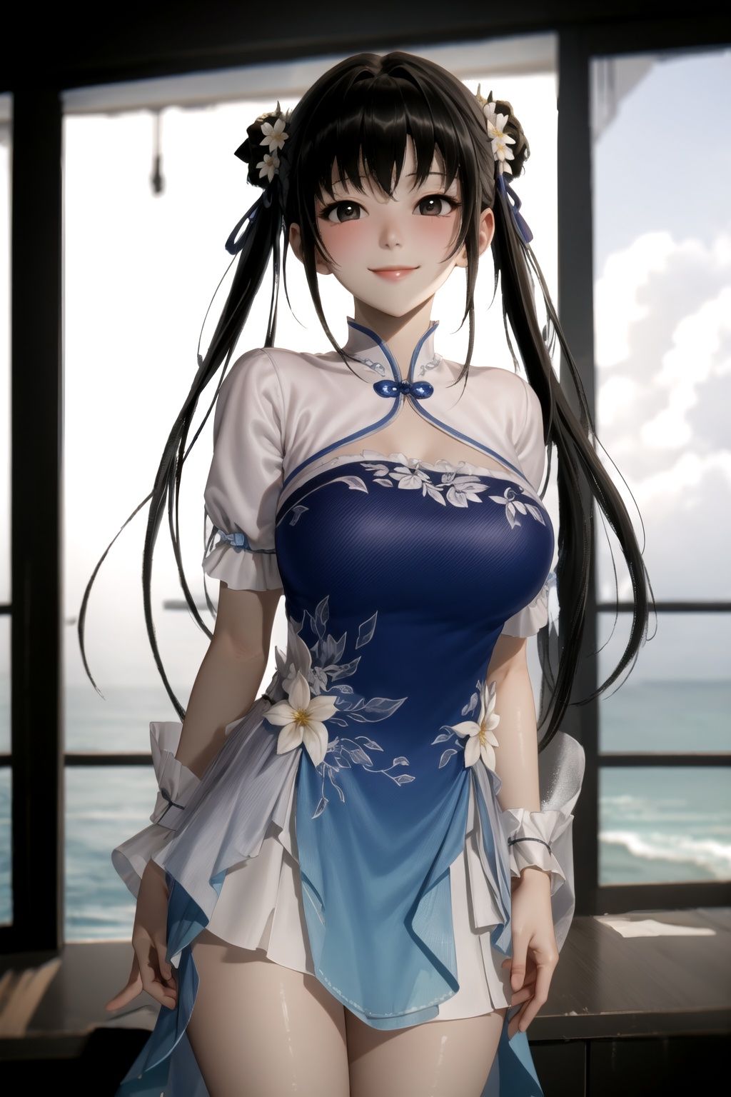 masterpiece,best quality,extremely detailed 8K wallpaper,looking at viewer,pov,1girl,zhaolinger,standing,upper body,flower_sea,smile,
