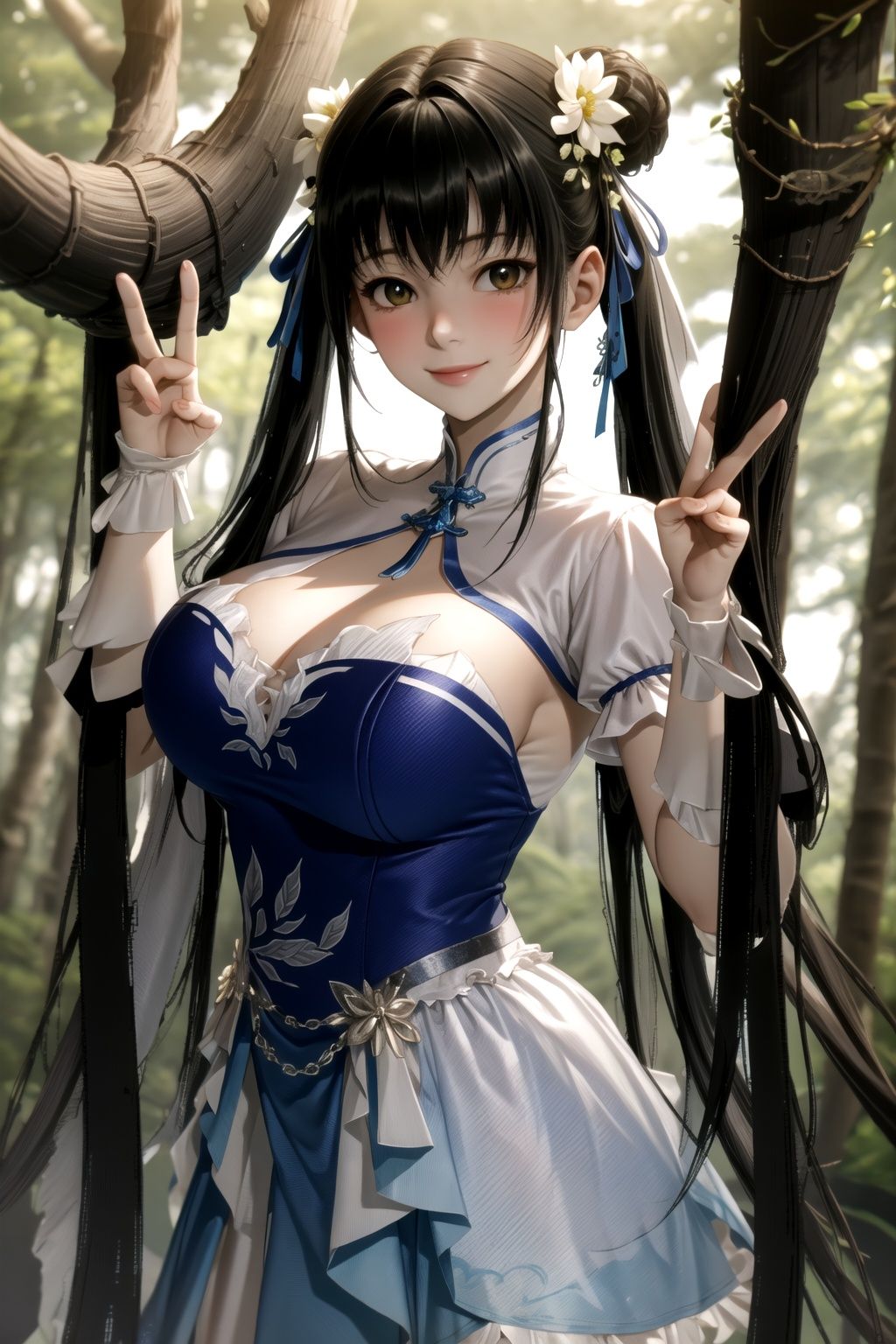 masterpiece,best quality,extremely detailed 8K wallpaper,looking at viewer,pov,1girl,zhaolinger,cutout,standing,upper body,smile,nature,Dreamy forest,