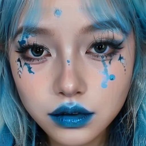 solo,1girl,halloween facial makeup,<lora:00008:0.7>,blue hair,
