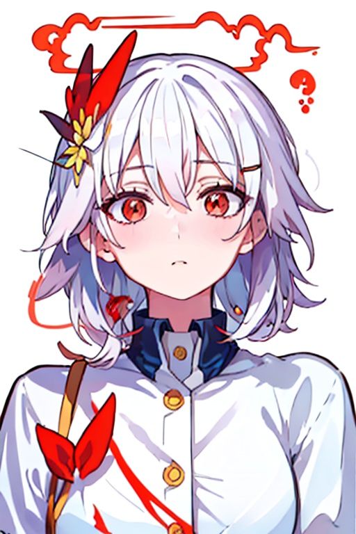 (masterpiece:1.3),(the best quality:1.2),(super fine illustrations:1.2),(Masterpiece),high quality,high detail,(white background:1.2),looking at viewer,(SOLO:1.4),outline,simple background,<lora:符华-桃酒:0.8>, hair ornament,long hair,white hair,red eyes,short sleeves,suspenders,hair between eyes,red hair,multicolored hair,very long hair,hairclip,bangs,red skirt,red ribbon,thighhighs,suspender skirt,pink hair,chibi,ribbon,kneehighs,puffy short sleeves,white shirt,collared shirt,low twintails,