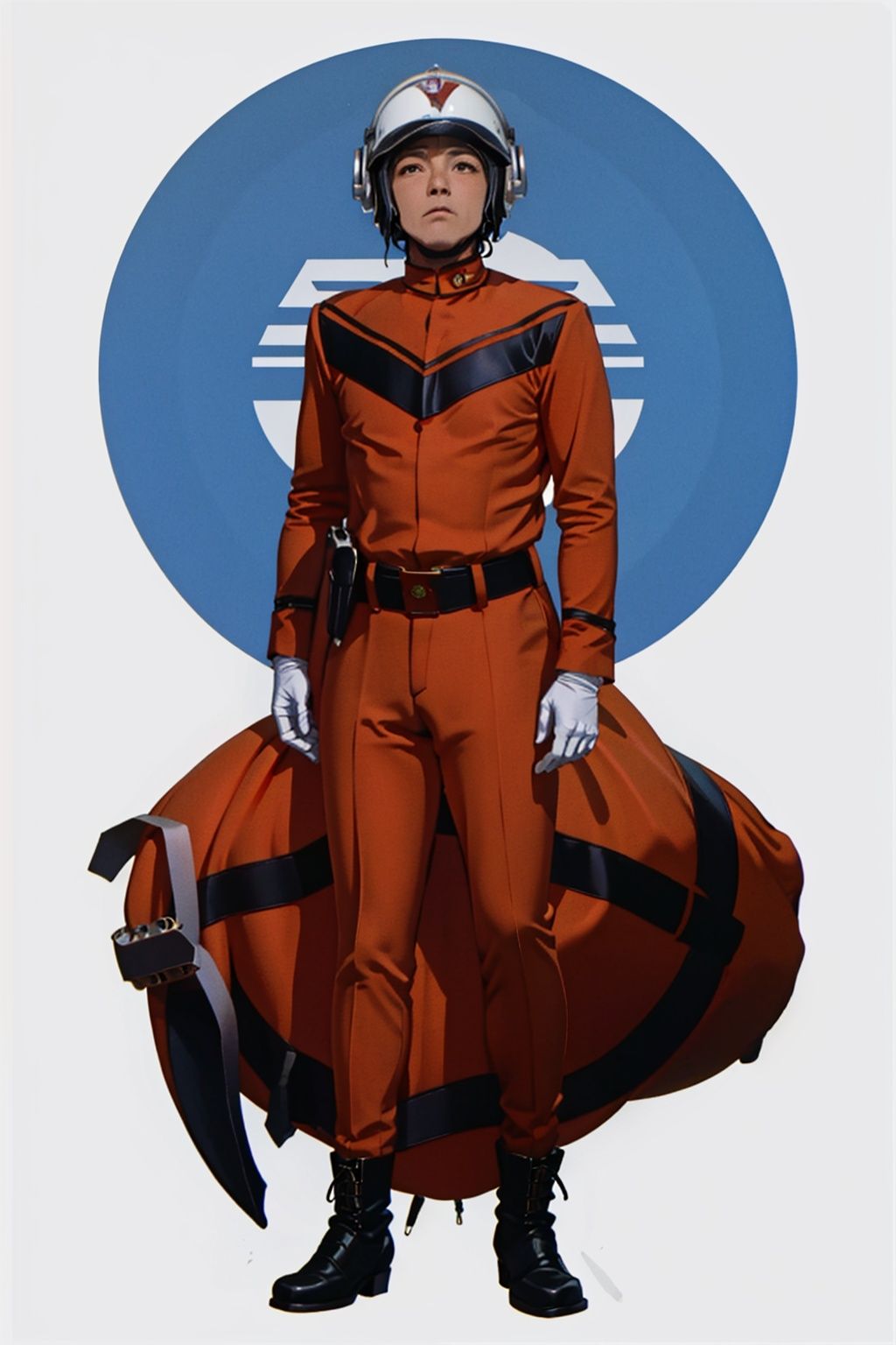  (masterpiece:1.3), (the best quality:1.2), (super fine illustrations:1.2), (Masterpiece), high quality, high detail,((white background:1.2)), looking at viewer, (SOLO:1.4),outline,,simple background,collar, choker,belt,boots,emblem,military uniform,logo,pants,armor,uniform,bodysuit,choker,belt pouch, jacket, collar, helmet, gloves, fingerless gloves, belt, logo