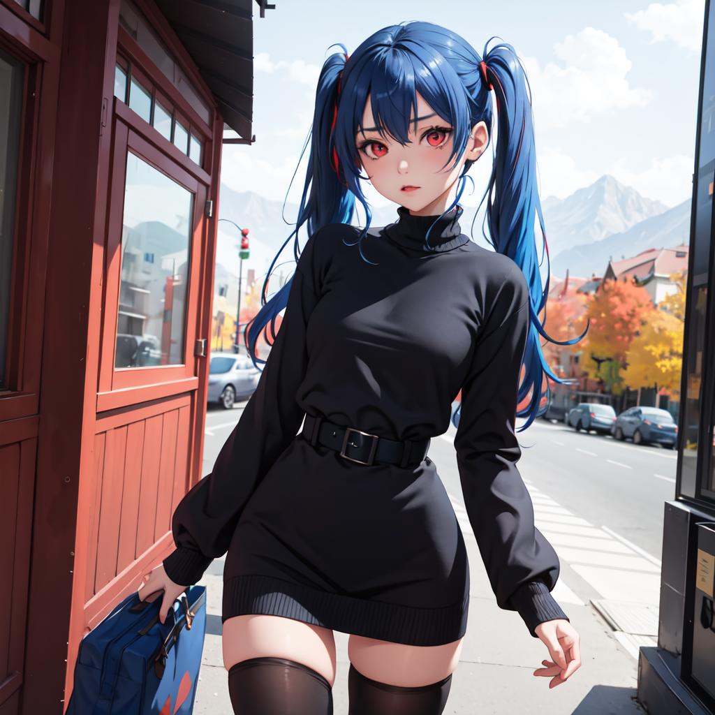 1girl,  red eyes,  blue hair on Tensor.Art
