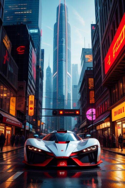 hypercar,  cyberpunk city,  hyperdetailed on Tensor.Art