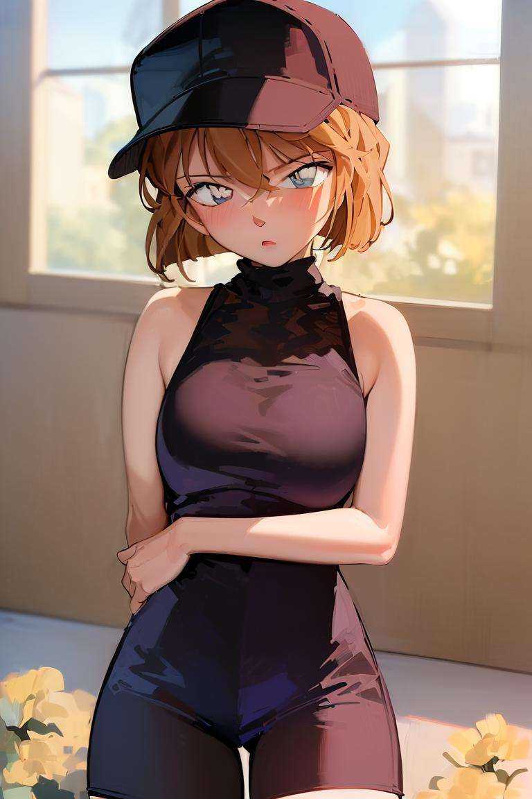 (((masterpiece))), (8k, high_resolution), cartoon, (distinct_image),((1girl, solo)) , extremely detailed CG, ((best quality)), (meitantei conan \(style\), detecive conan \(style\), meitantei conan), solo, beautiful eyes and detailed face, ((blush:1.1)), (abs:0.8), ((cowboy shot)),((1girl, solo)),   <lora:haibara ai 001:1>