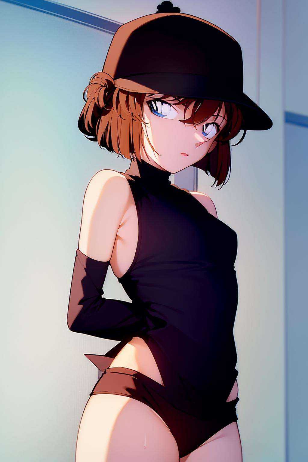 (((masterpiece))), (8k, high_resolution), cartoon, (distinct_image),((1girl, solo)) , extremely detailed CG, ((best quality)), (meitantei conan \(style\), detecive conan \(style\), meitantei conan), solo, beautiful eyes and detailed face, (abs:0.8), ((cowboy shot)),((1girl, solo)),  ((short hair)) <lora:haibara ai 001:1>, hands behind, arms behind back, hands behind back,