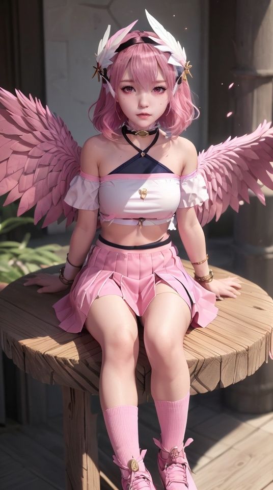 A girl,Pink hair,(pink Short skirt:1.4),A girl,Pink hair,wings,Feather wings,solo,sitting on table,,<lora:464528d249c356e7ec8b2591cf90a7f6e5f5b14d94f03f28e8c0ecacc2391e4a:0.6>