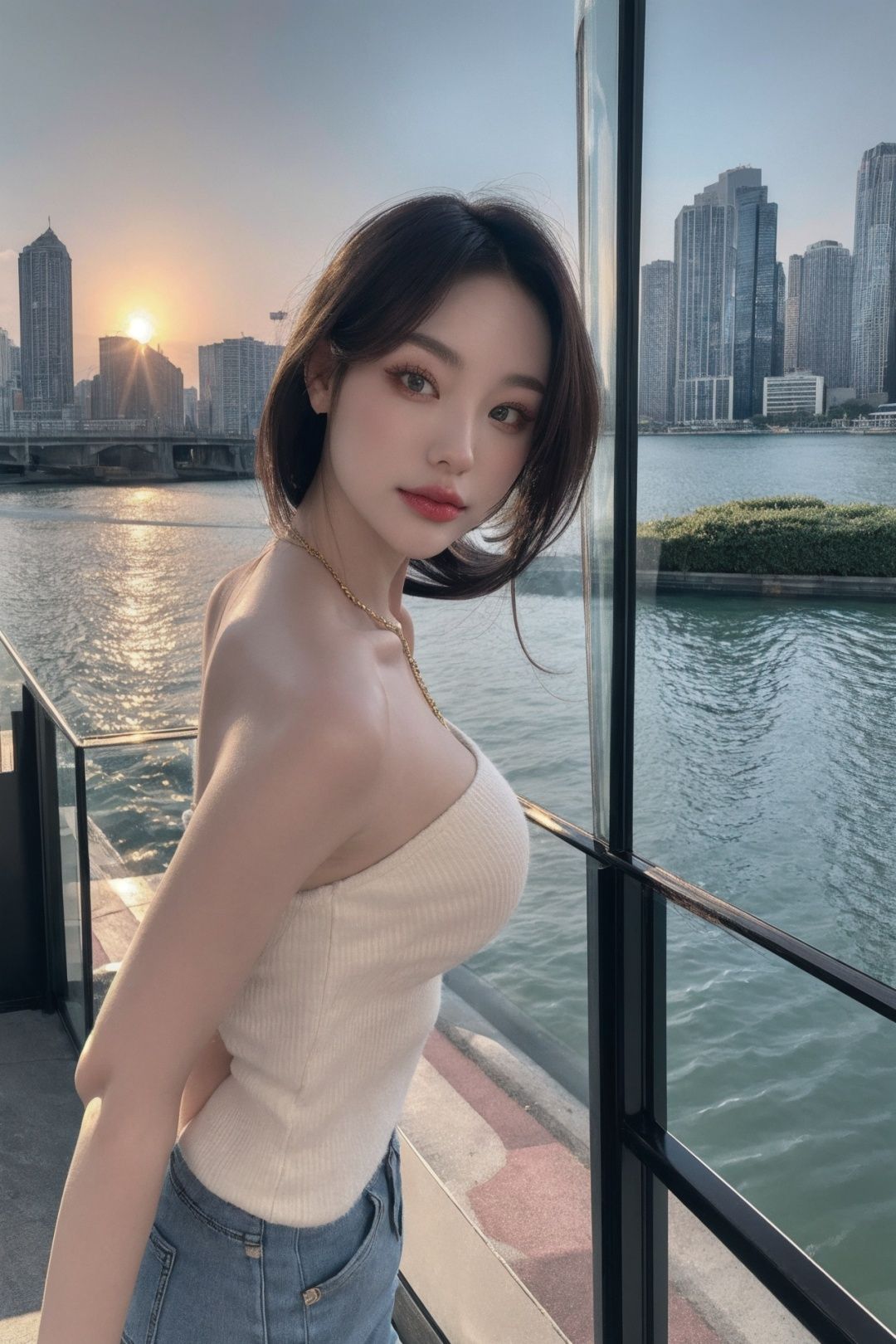 glamour portrait photo, casual clothes, masterpiece, realistic skin, outdoor BREAK golden hour ,carddd,pimmmmss