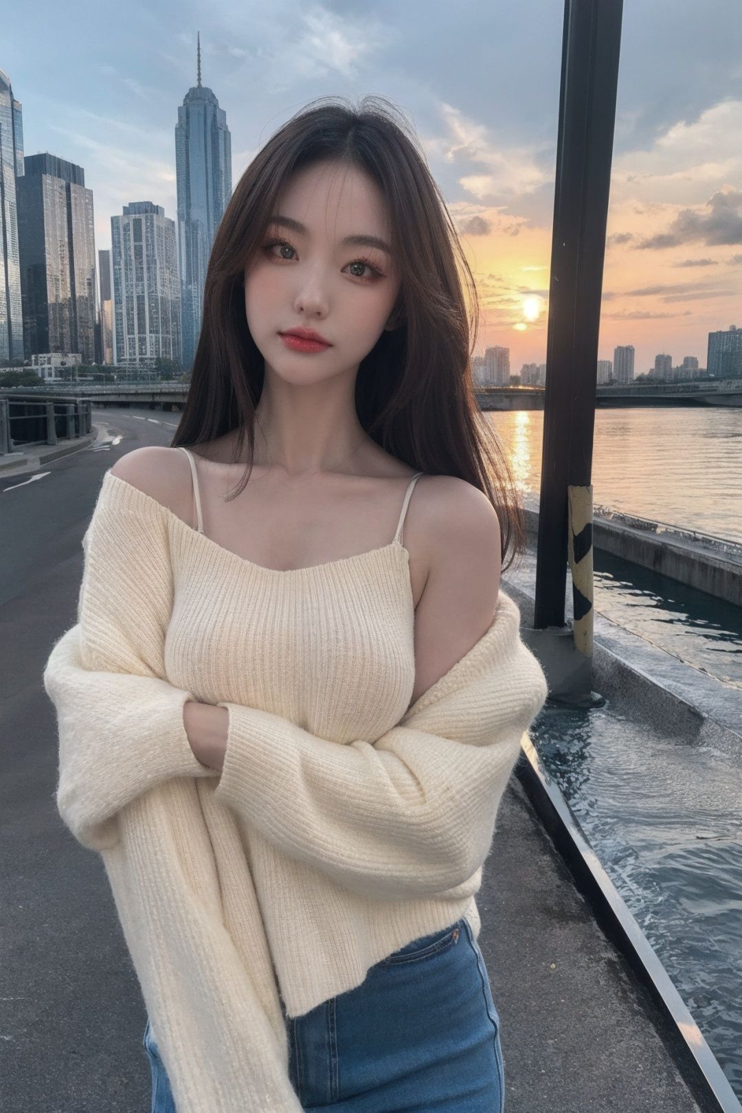glamour portrait photo, casual clothes, masterpiece, realistic skin, outdoor BREAK golden hour ,carddd,pimmmmss