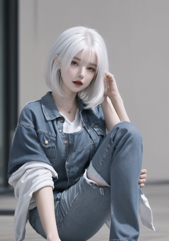 <lora:LvZP_20231018084113-000001:0.6>,1girl,8k,white hair,jeans,