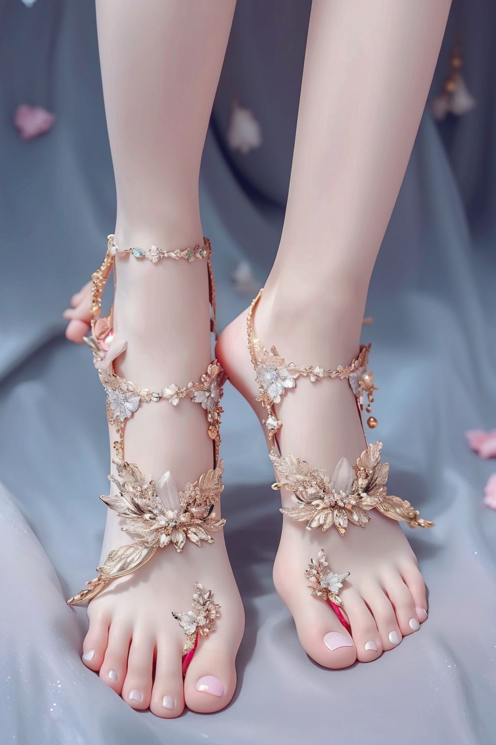  Best quality, 8k, cg,Jade feet,toes,fingernails,jewelry,shiny_skin,Stand on tiptoe
