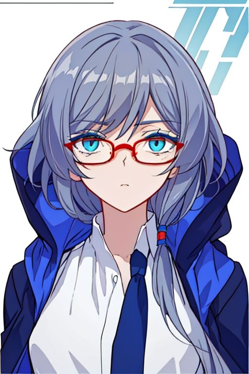 (masterpiece:1.3),(the best quality:1.2),(super fine illustrations:1.2),(Masterpiece),high quality,high detail,(white background:1.2),looking at viewer,(SOLO:1.4),outline,simple background,<lora:符华-逃亡:0.8>, long hair,red-framed eyewear,blue eyes,bangs,hair ornament,long sleeves,blue jacket,hair between eyes,fu hua,thighhighs,messy hair,hooded jacket,hood down,side ponytail,hood,collarbone,white shirt,coat,barefoot,puffy sleeves,low ponytail,grey hair,
