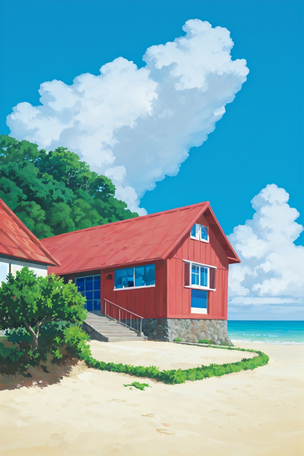 blue sky,  ocean,  red house by Mccc on Tensor.Art
