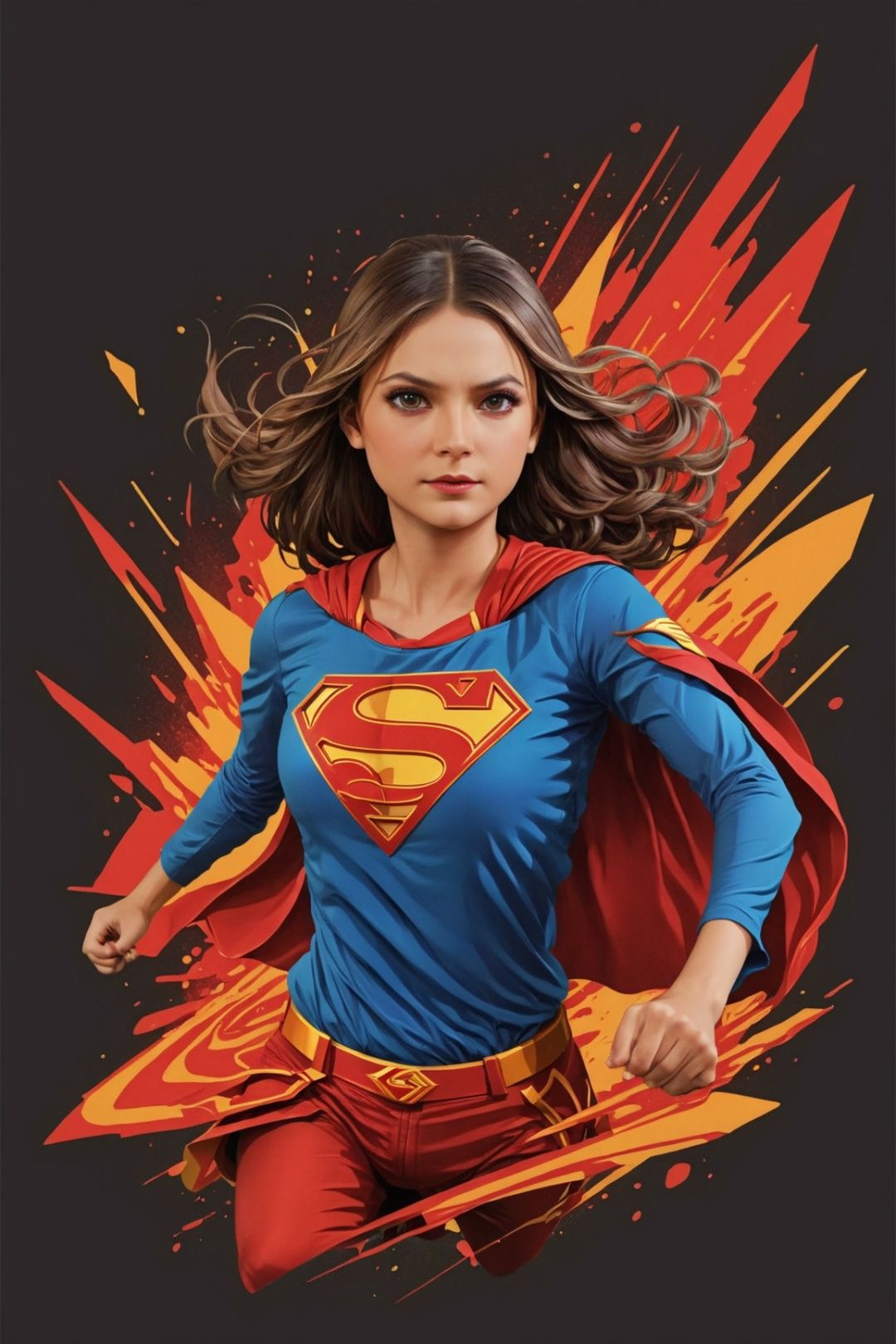 nindi poster as supergirl at the flash movie,  symetrical,  vector illustration on Tensor.Art