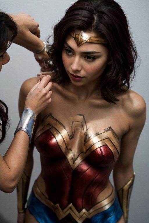 uniformsbodypaint,  wonder woman uniform,  brown haired woman by Chesthole on Tensor.Art