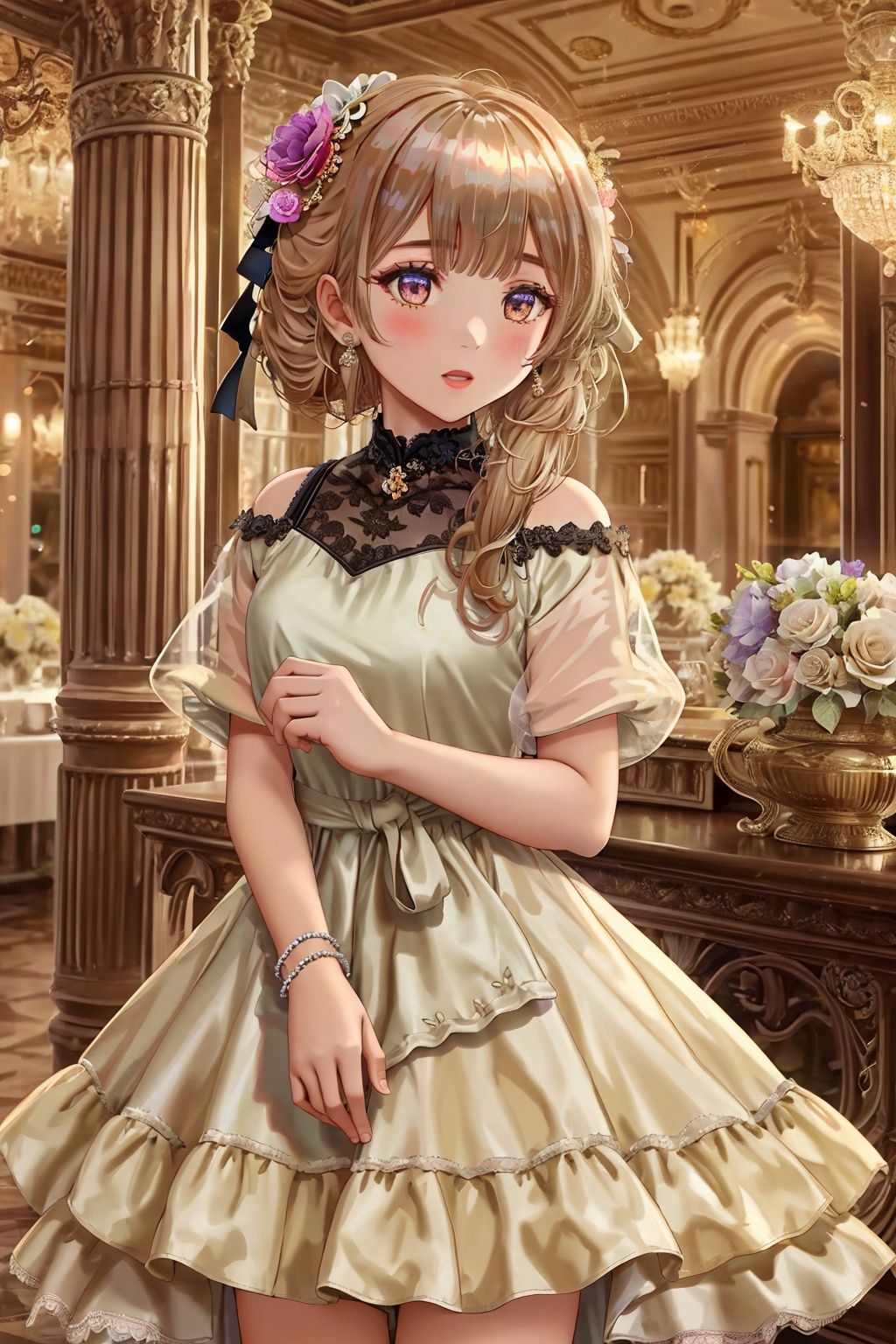  1girl, solo, flower, dress, UHD, high details, best quality, anatomically correct, 16k