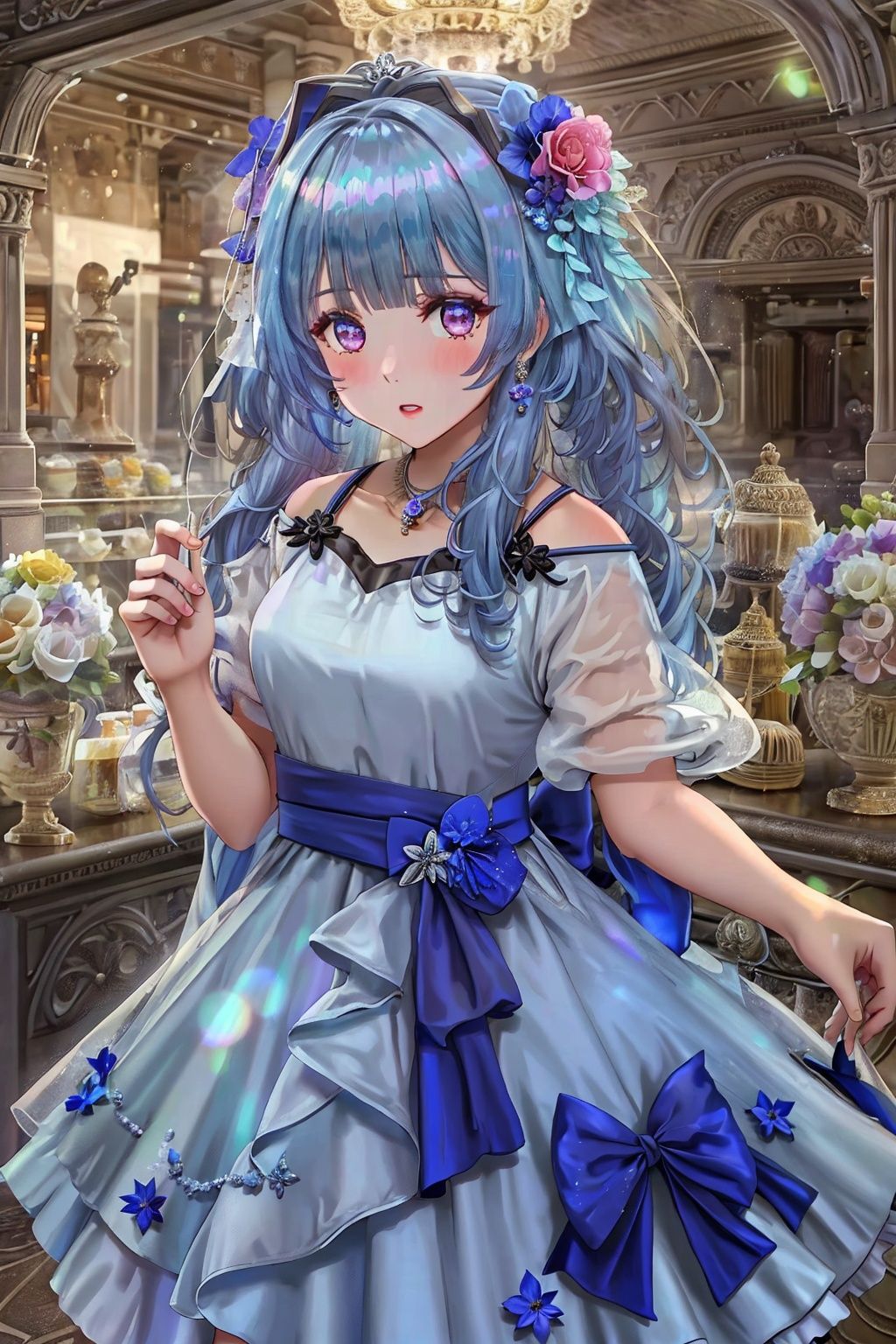  1girl, solo, flower, dress, UHD, high details, best quality, anatomically correct, 16k